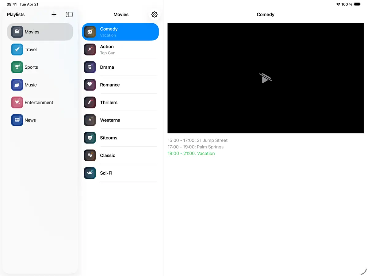 Hi IPTV Player iPad App Store screenshot showing stream playback in light mode